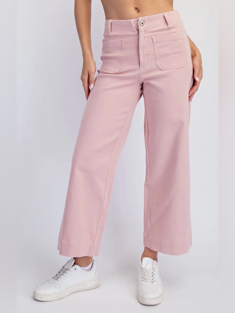 NEW Rae Mode Front Patch Pocket Twill Ankle Wide Pants Colette Style Dusty Pink